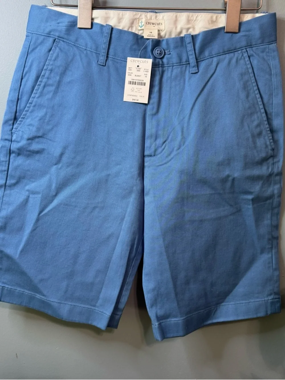 Crewcuts Boys Stretch Chino Shorts Blue Adjustable Waist. NWT. Size 16